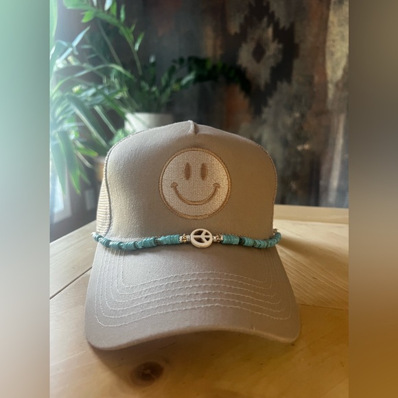 Custom Smiley Trucker Hat with Handmade Turquoise Hat Chain - Picture 5 of 8